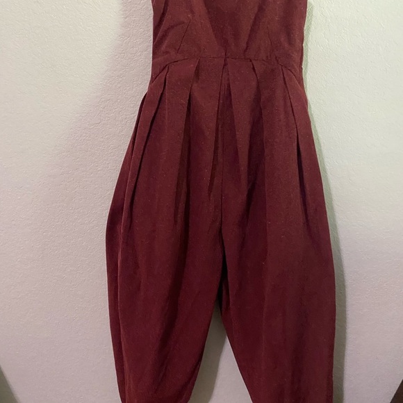 ALUF Brazilian Designer Docs Burgundy Pleated Barrel Leg Cottagecore Jumpsuit M - Picture 5 of 16